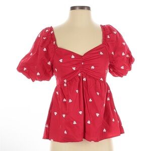 Francesca's Collections Red Heart Print Blouse